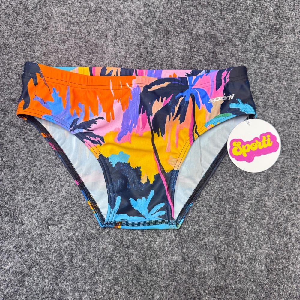 Sporti Tahitian Sunset Brief Swimsuit Mens 28 Multicolor Tropical Athletic Swim